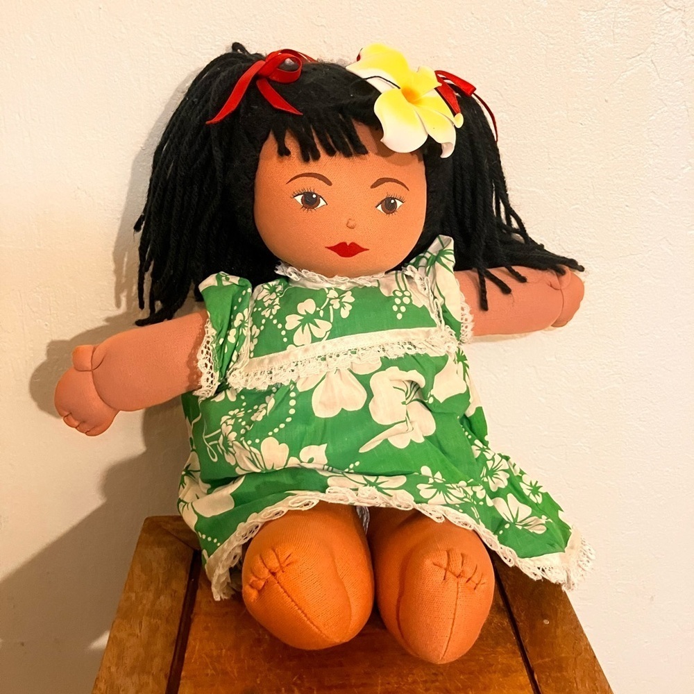 Hawaiian doll with plumeria soft sculpture Magic Island Girls play doll 17”